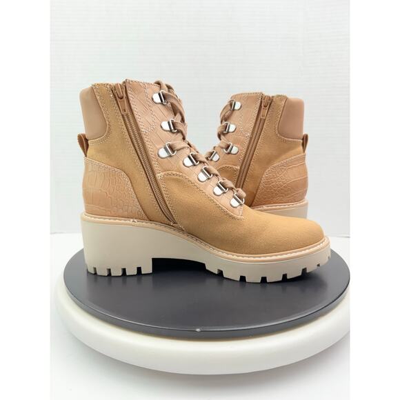 Dolce Vita Hank Womens Sz 8 Combat Boot Tan Cafe Brown Snakeskin Print Lug Sole - Picture 9 of 10